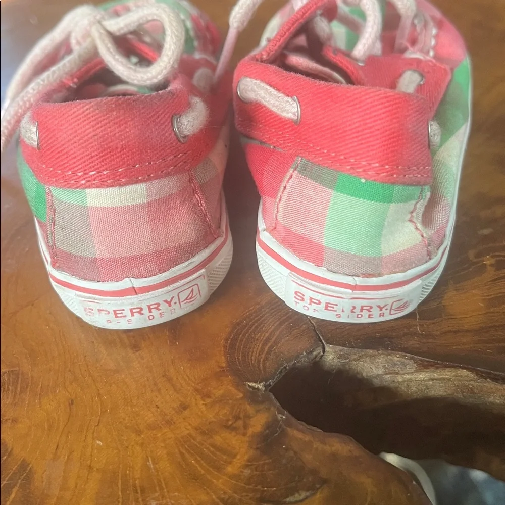 Sperry Bahama Crib Top Siders Pink Green Multi Plaid Size 4M